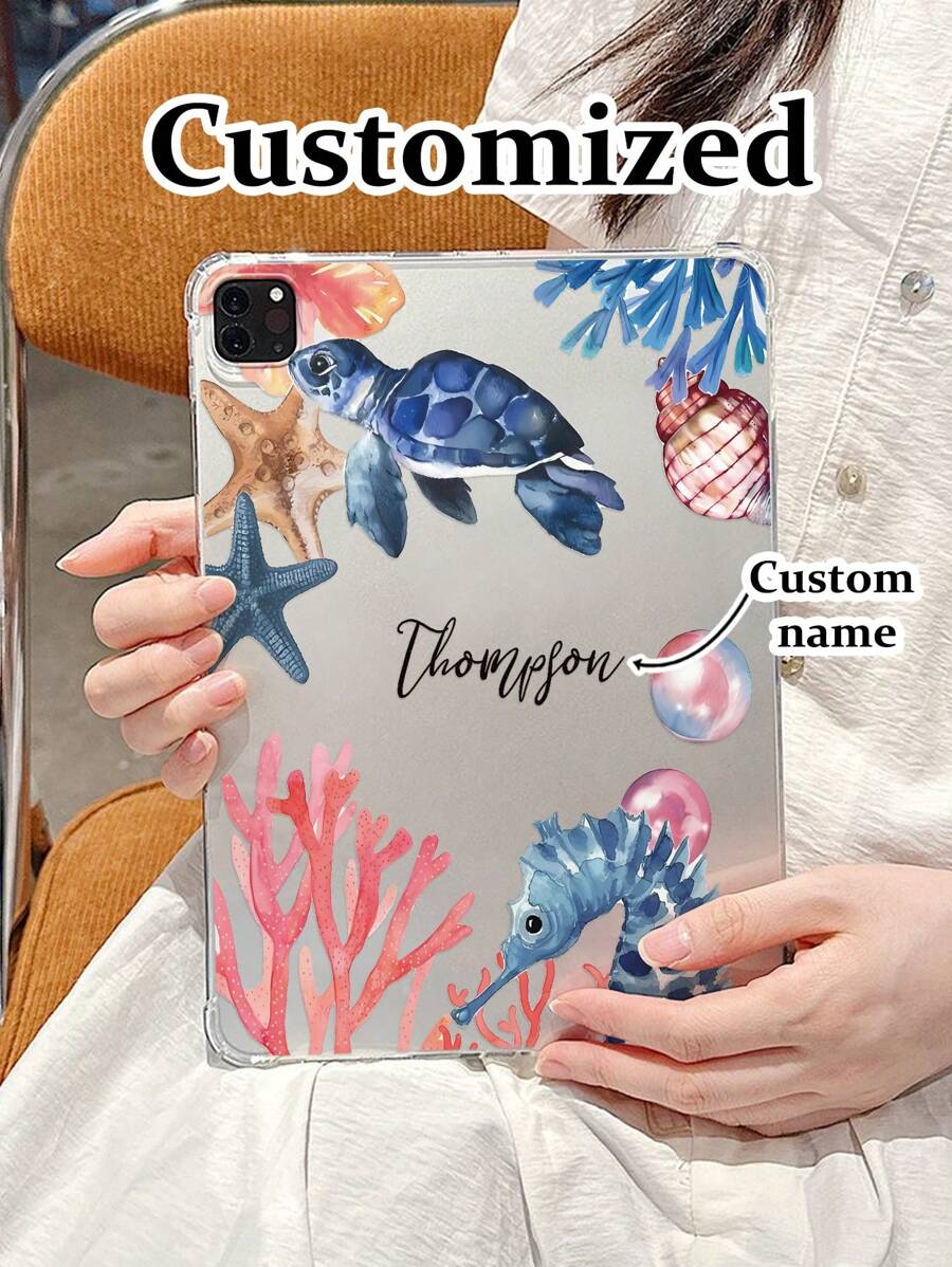Custom Graphic & Letter Print Turtle Painted Transparent Protective Case For IPad 10.2" (2022/2021/2020), IPad Air 5, IPad 9th Gen, IPad Mini 5/6, IPad Pro 11", Silicone Cover