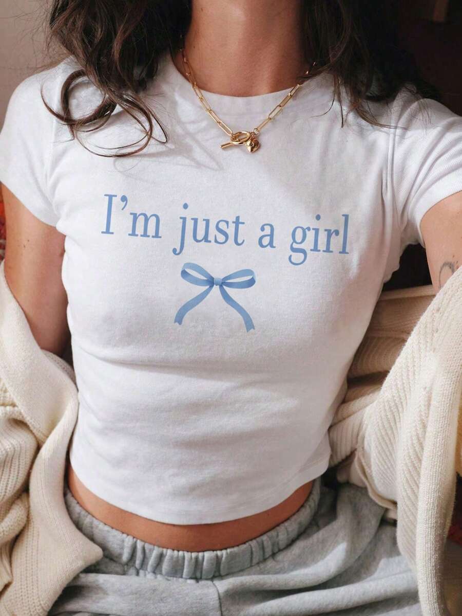 Blusas Decotadas Estampadas para Meninas Adolescentes, Blusas Decotadas Casual com Laço para Primavera e Verão, Blusas Decotadas Finas de Manga Curta, Blusas Recortadas para Meninas, Blusas Baby Doll Mulher, Camisetas Baby Y2k para Meninas Adolescentes