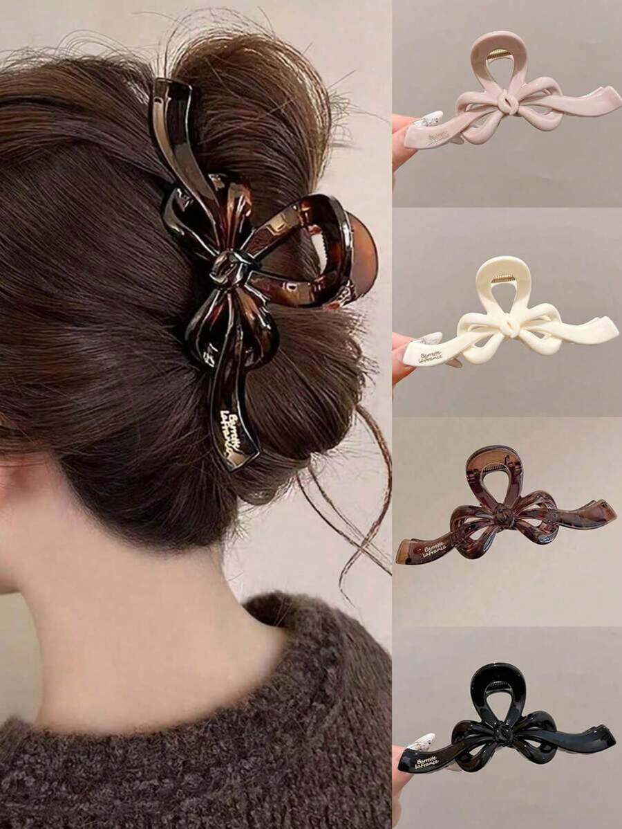 Elegant Bowknot Solid Color Hair Clip With Sophisticated Letter Design, Suitable For Women To Wear On Dates, Parties, Gatherings Fashion Hair Accessories Beauty Claw Clips Casual Hair Claw