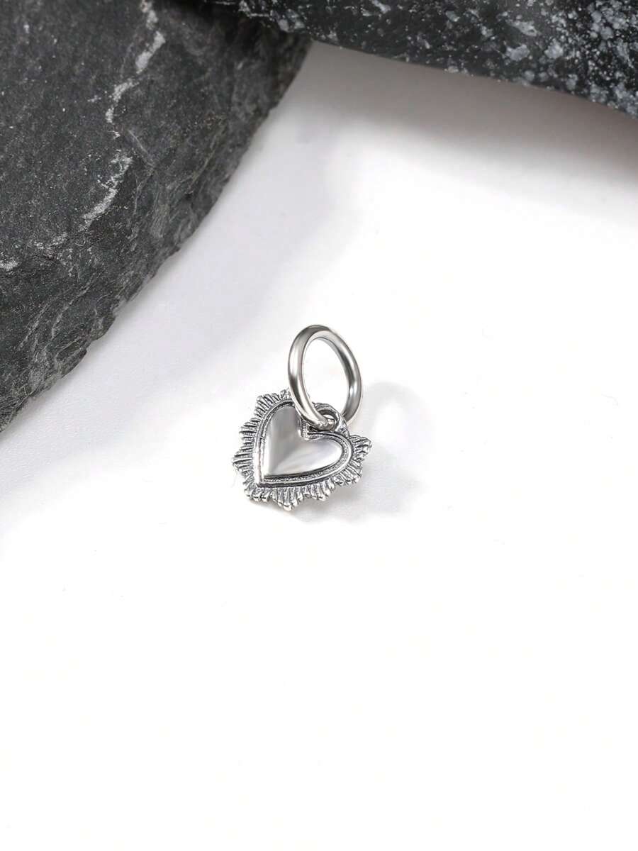 1 pieza de colgante de corazón de plata pura 925 de textura premium de lujo ligera - Colgante romántico de inspiración retro de caliente y versátil