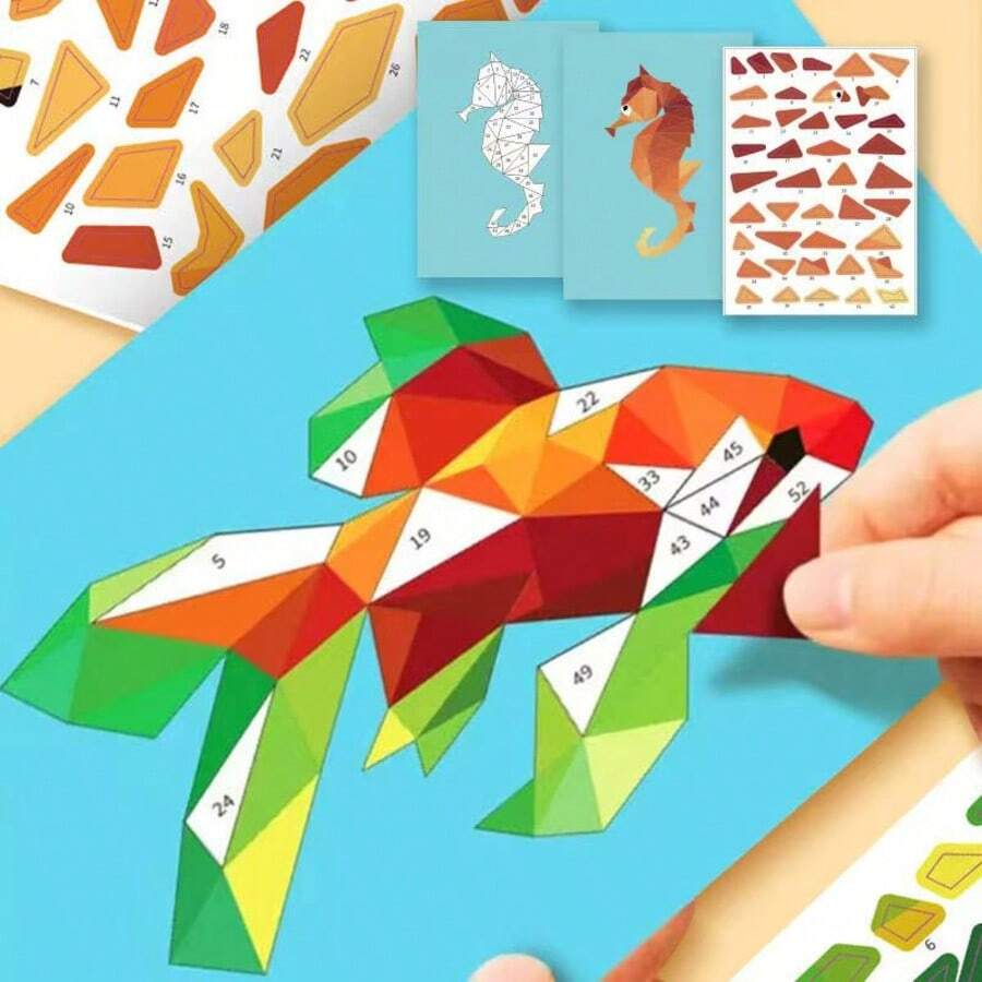 2 piezas de Pegatinas de arte de rompecabezas para niños, Rompecabezas 3D geométrico para estudiantes, Pegatinas educativas DIY, Desarrollan la habilidad de enfoque del niño