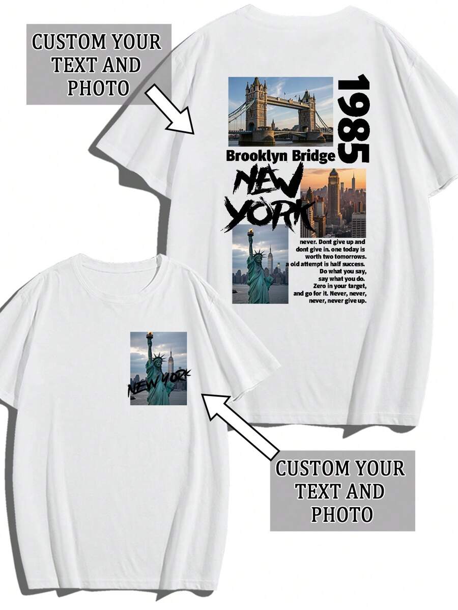 Camiseta personalizada para hombres, ingrese su propio texto/bendición/texto divertido, cargue fotos de su pareja/mejores amigos/mascotas/paisajes/familia, camiseta negra, regalo del Día de la Independencia, regalo de vacaciones, regalo de aniversario, uniforme de equipo de la empresa, atuendo de festival de música, regalo para él, camiseta de cuello redondo de manga corta negra para hombres, atuendo para fiestas