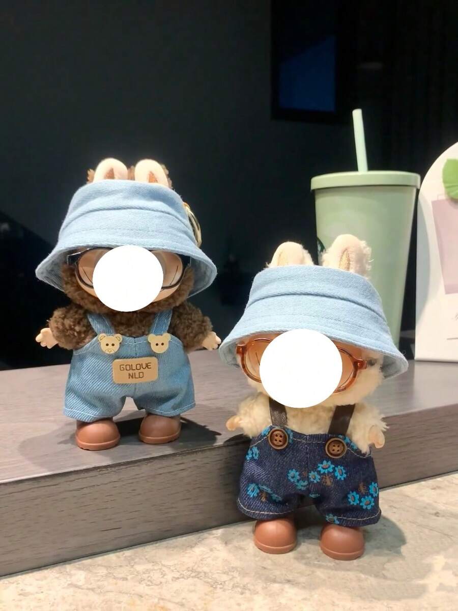 1 Set For Labubu Clothes Suitable For The First And Second Generation Of Labubu Clothes, A Cute Denim Braces Suit, Labubu Shoes, And Labubu Glasses