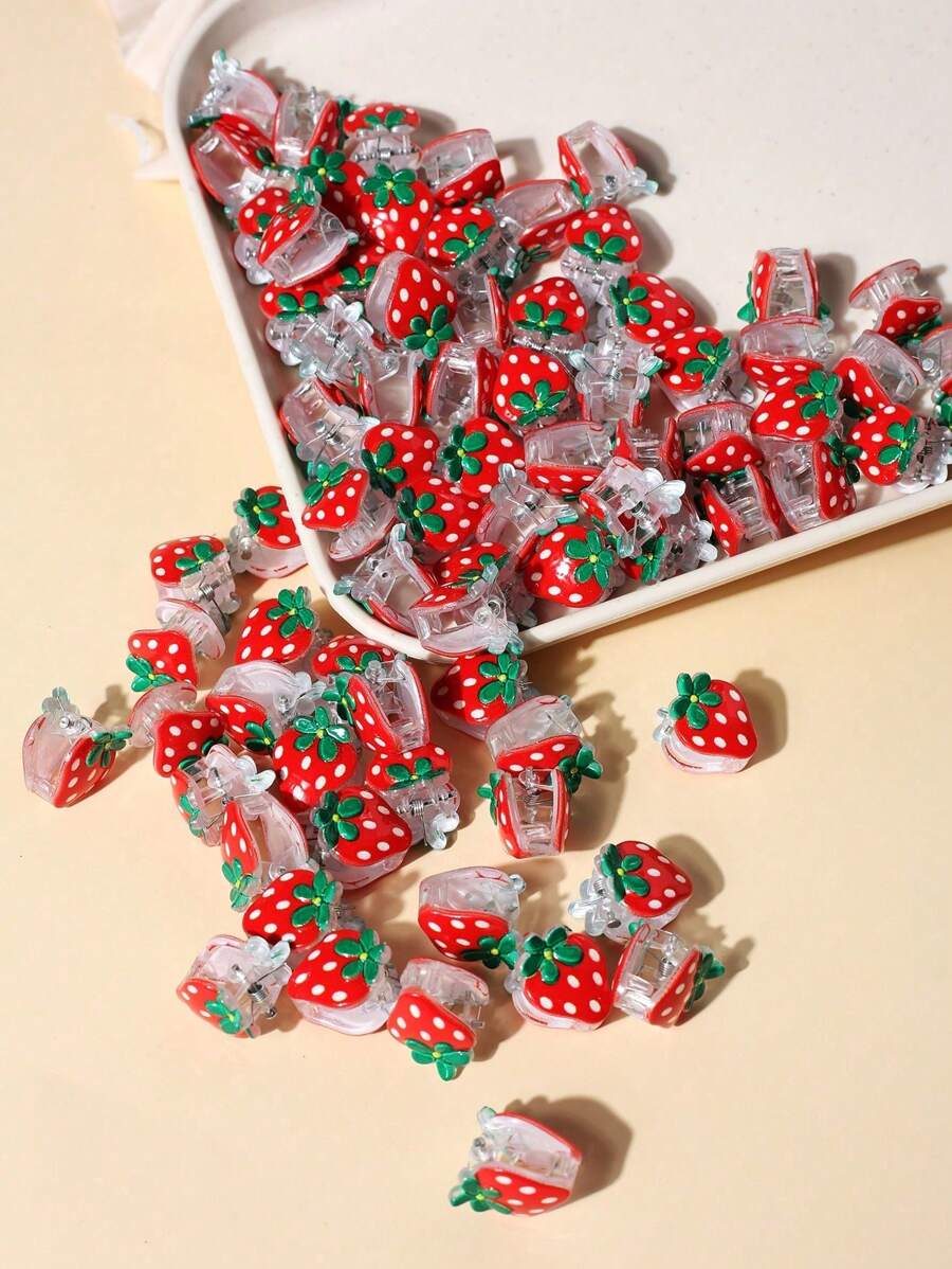 10/15 pièces Pince à cheveux de couleur bonbon douce, pince à frange simple et polyvalente, épingles à cheveux avec décoration de fleurs de fraise. Accessoires de cheveux élégants et pince à cheveux pour femmes