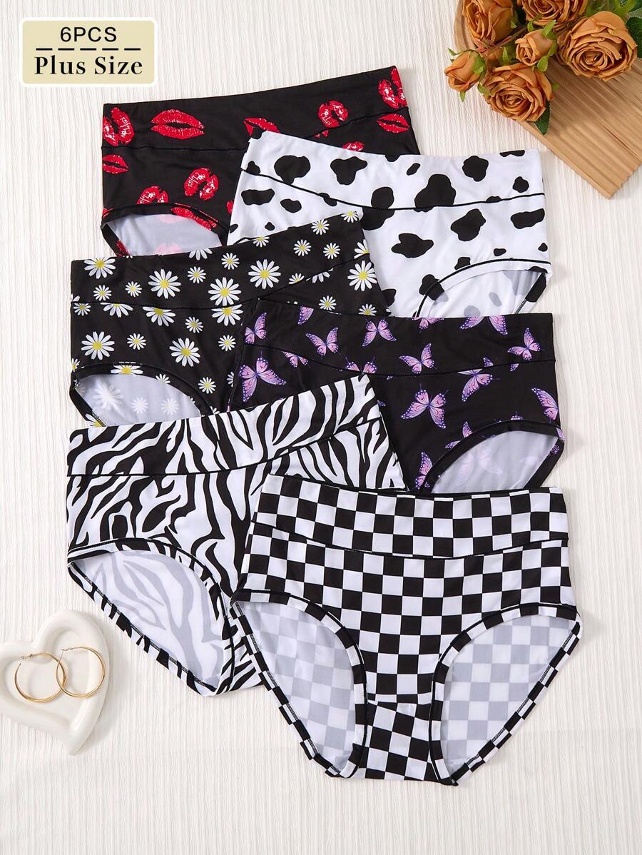 6 Pcs/Pack Plus Size Colorful Comfortable Mid-Rise Bikini Underwear