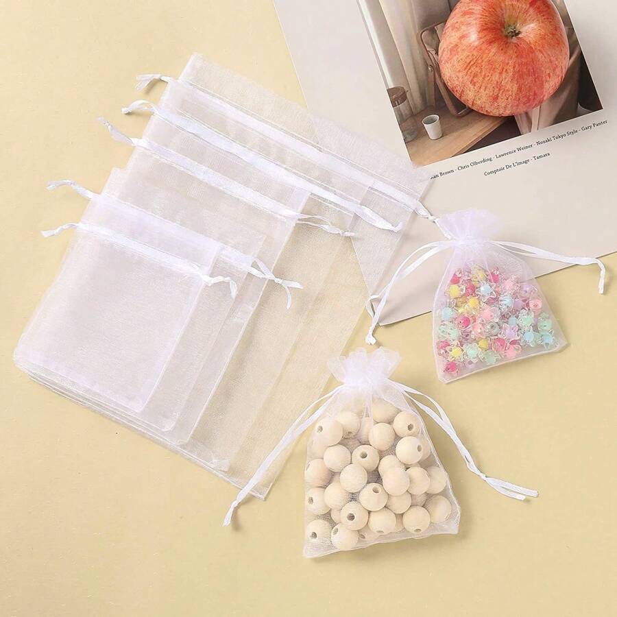 50 sacos de presente de organza com cordão, joias, doces, festa de casamento, bolsas de rede para lembrancinhas