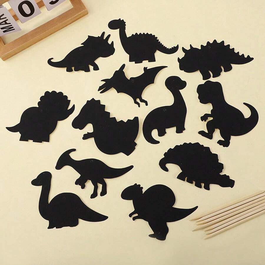 24 cartões criativos de desenho animado de dinossauro, monstro, animal, para raspar, marcadores de página engraçados feitos à mão, com 12 pincéis para pendurar + 24 fios coloridos
