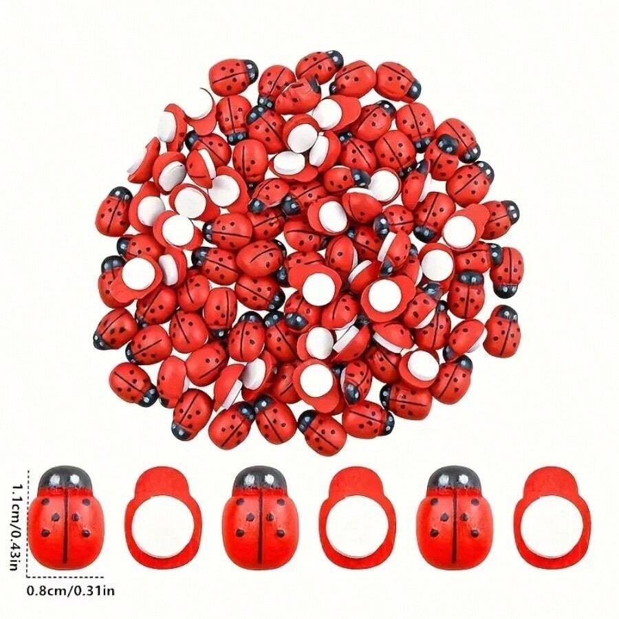 5 Bright Mixed-Color Mini Seven-Hole Bug Stickers, Self-Adhesive Seven-Hole Bug Stickers, Wooden Seven-Hole Bug Stickers, Suitable For Garden DIY Decoration, Flower Pot Decoration, Party Decoration