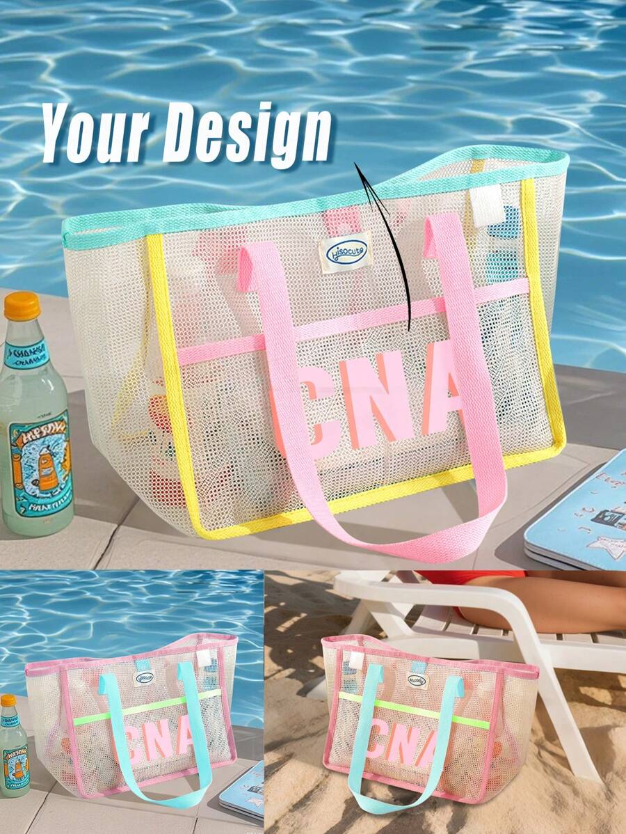 1PC Personalized Beach Tote Bag, Girl Beach Bag, Beach Bag, Crochet, Women's Wedding Clutch, Bridesmaid Gifts, Summer Bag, Women's Beach Bag, Wedding Bag, Suitable For Camping And Vacation, Custom Initials Handle Bag, Bachelorette Party Gift Bag, School Supplies, Back To School, School Gift, For Office, For School, For Classroom, For Colleague, For Dorm Rooms, Junior High School Students, Middle School Students, Sophomore, Underclassmen, All-Purpose, Large Capacity