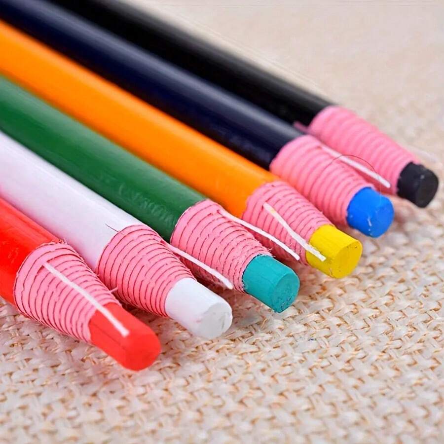 6pcs Fabric Chalk Markers - Pre-Sharpened, Water Soluble Tailor's Chalk Pens For Sewing, Fashion Design & Pattern Drafting, Multi-Color Fabric Marking Tools For Textile, Garment & Crafts - White, Red, Black, Beige