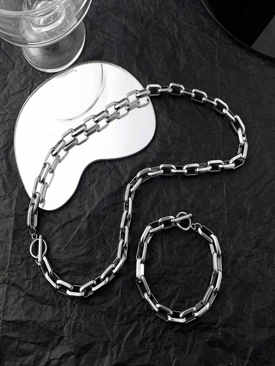 Pulsera cubana de eslabones gruesos de acero de titanio con diseño minimalista, collar de cadena gruesa de estilo hip-hop unisex de alta gama para uso diario