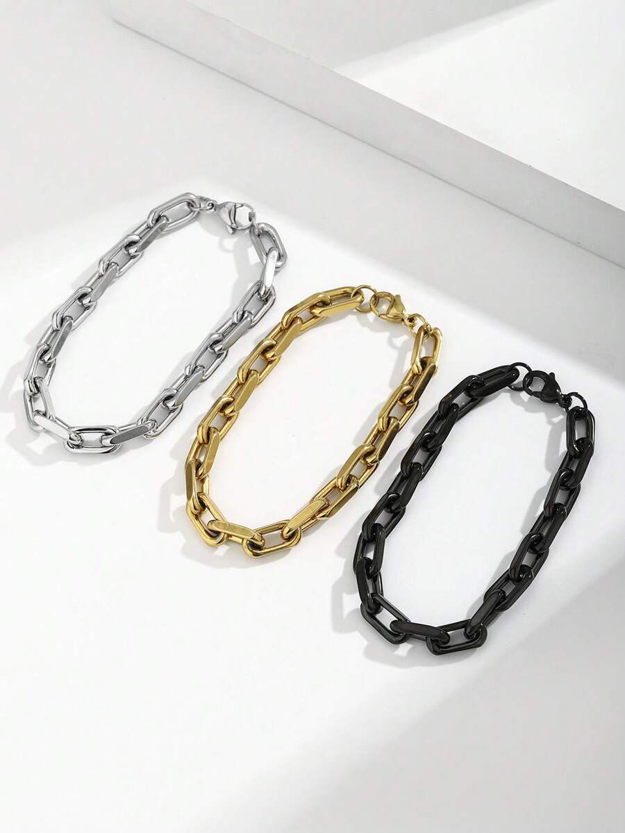 1pc Men's Stainless Steel Fashionable Versatile Simple Cuban Link Flat Bracelet