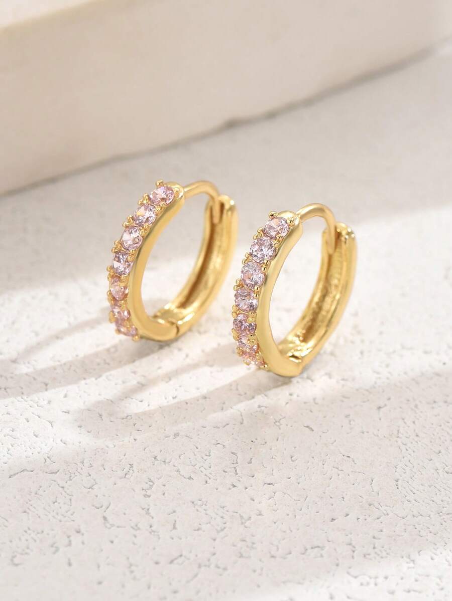 1 Paar modische 12 mm Creolen, minimalistisch, mehrfarbig, leichtgewichtig, Schmuck mit goldfarbenen Zirkonia - Alltagsschmuck für Frauen