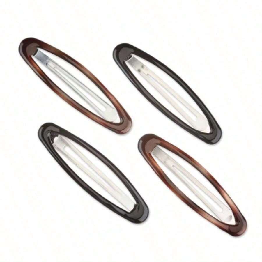 Large Oval Snap Clips With No-Slip Grip For All Hair Types, Tortoise Color, Set Of 4, Perfect For School, Work, Or Everyday Styling