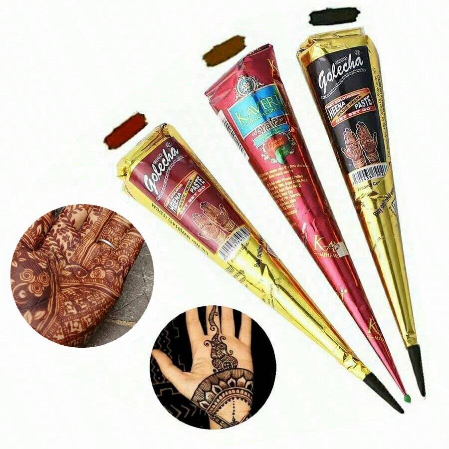1/3pcs Henna Paste, Brown/Black/Red, Temporary Henna Tattoo, Semi-Permanent Henna Tattoo Paste, Waterproof Henna Stencil Paint For Body Art