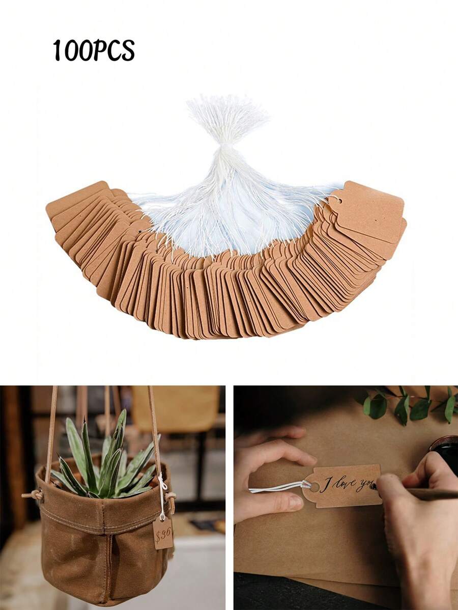 100 Stücke Kraftpapier Preis-/Geschenkanhänger, blanko beschreibbare Preisschilder mit Aufhänge-Gummischlaufe, kleine Markierungs-Anhänger für Geschenkverpackung, Kleidung, Schmuck-Preisauszeichnung