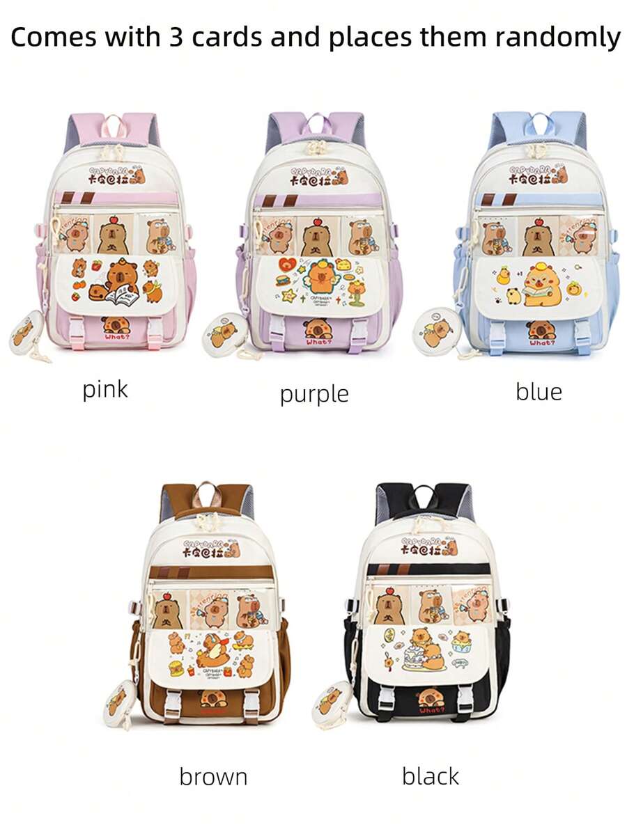 Capybara Backpack For Primary/Secondary School Students - Large Capacity, Lightweight, Versatile & Fashion Design, With A Bonus Coin Purse
