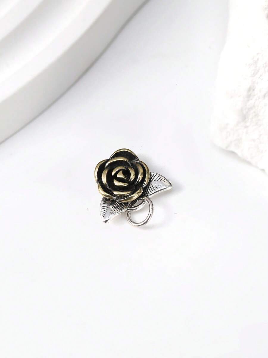 1 Stück einfacher und einzigartiger 925 Sterling Silber Wildrose Charm DIY Anhänger, zarter Schmuck als Geschenk für Frauen oder Männer