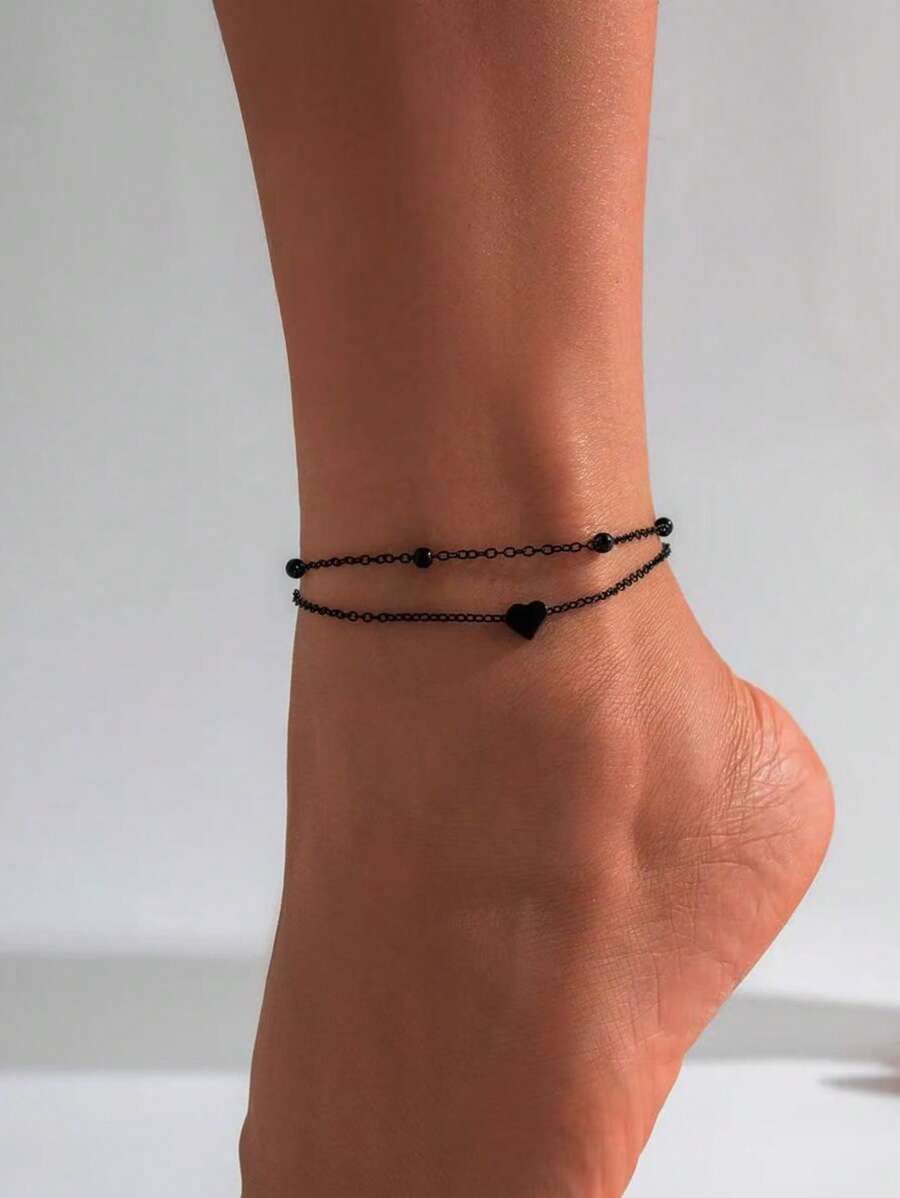 Set de 2 piezas de tobilleras con forma de corazón negro, estilo gótico, adecuado para uso diario y ocasiones festivas