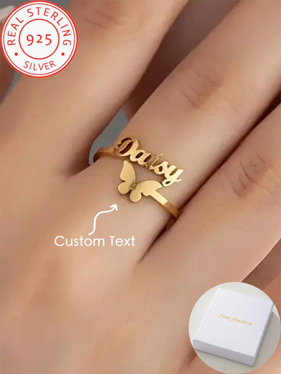 1 Piece 925 Silver Customized Stylish Elegant Simple Interlocking Name Rings, Daily Wear And Vacation Accessories. Perfect For Holiday Gift Giving, Mother's Day, Valentine's Day And Christmas Gift Giving