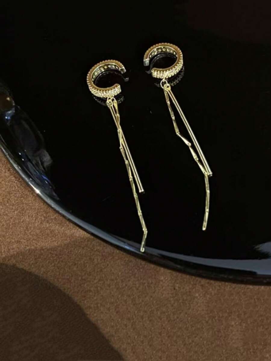 1 par de pendientes con flecos de mujer, elegantes y versátiles de estilo minimalista