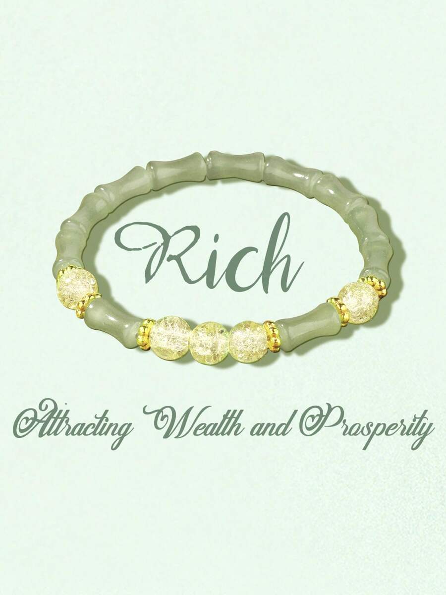 Una pulsera elástica de cuentas transparentes con cadena de bambú articulado, elegante y sofisticada, que simboliza la riqueza y la prosperidad. Adecuada para el uso diario, ocasiones de citas y un regalo pequeño y delicado.