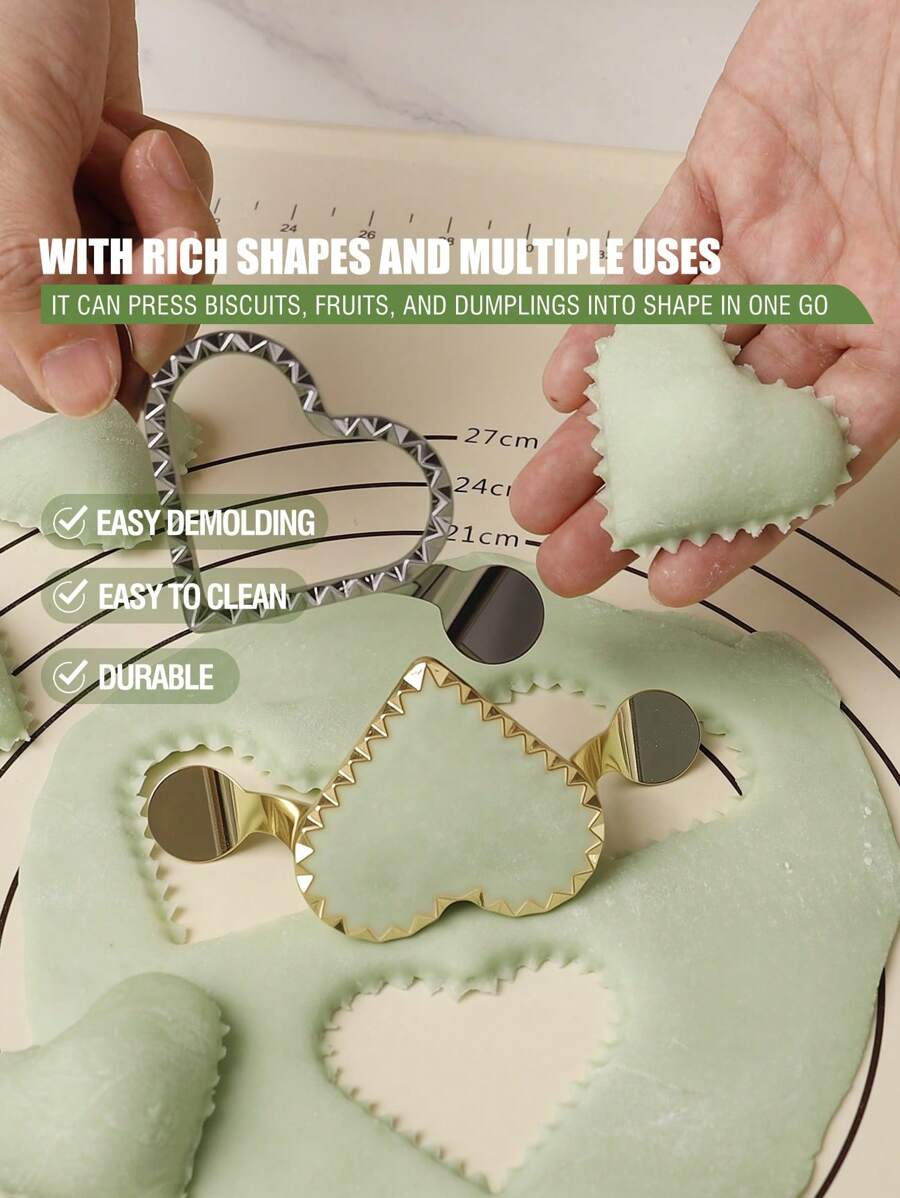1pc Zinc Alloy Heart-Shaped Double Ear Dumpling Mold, Baking Cookie Cutter, Fruit Shaping Mold For Dumpling Pastry, Parent-Child Party DIY, Baking Tools, Kitchen Gadgets, Kitchen Accessories
