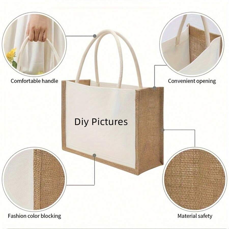 1 pieza Bolsa de yute blanca de doble cara (23cm-16cm-10cm/31cm-21cm-14cm) con asa, bolsa de transporte para suministros de almacenamiento, bolsa de playa reutilizable, bolsa de compras, bolsa de fiesta, adecuada para bodas, damas de honor, compras, playa, viajes, temporada de graduación, manualidades DIY.