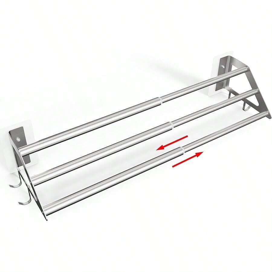 13. 5-24 Inch Adjustable Towel Rack With Adhesive Wall Screws For Bathroom, Wall Mount Towel Bar Holder, Bath Towel Sh Hanger With Movable Hooks, 3-Tiers Ladder Towel Rails, SUS 304 Stainless Steel