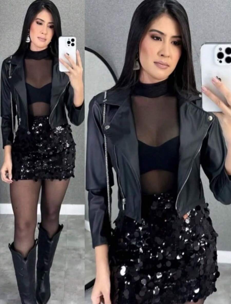 Women's Short Fake Leather Jacket