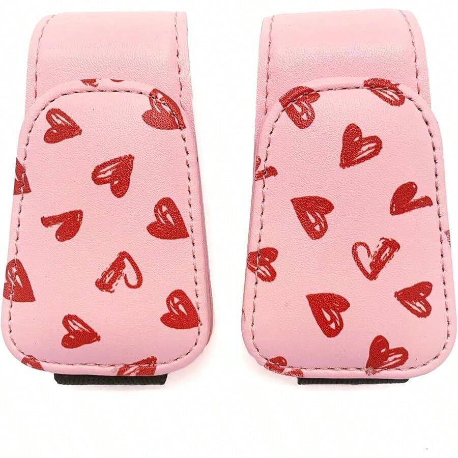 2 Pack Sunglasses Holder For Car Visor, Leather Magnetic Sunglass Holder For Car With Clip, Pink
