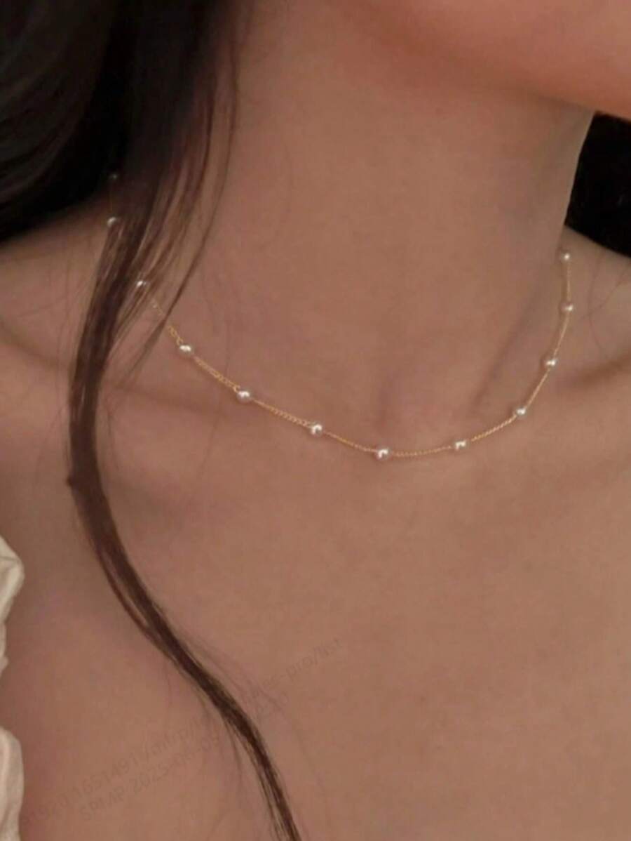 1 pièce Collier de perles élégant, polyvalent et simple à la mode