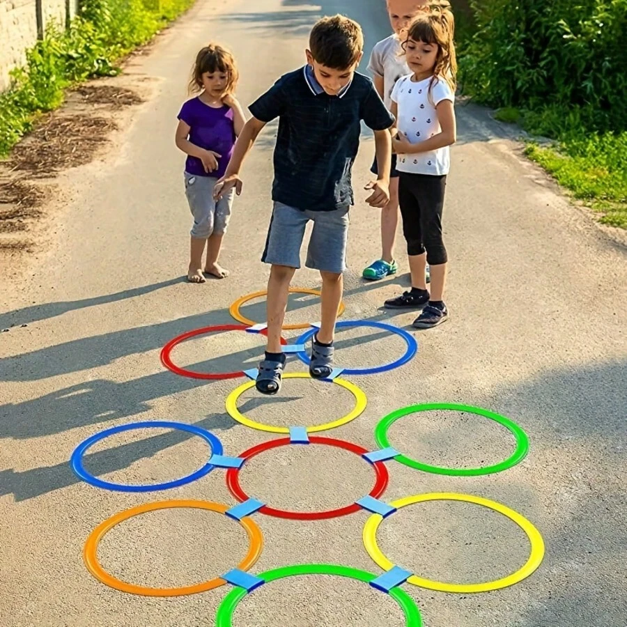 10pcs/Set Sensory Agility Rings, Colorful Plastic Multi-Person Interactive Fun Game Set, Throwing And Jumping Circle Game, Outdoor Garden Park Game (Random Color)
