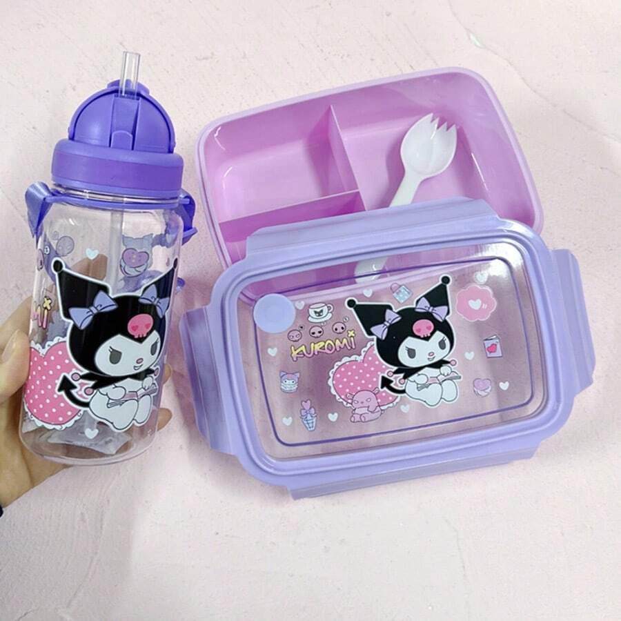 Sanrio Sanrio Kuromi 3-Compartment Bento Box Set With Drink Cup - Cute Cartoon Bento Box With Fruit Container, Portable Divided Meal Organizer, Perfect For School, Office, And Outdoor Picnicsschool Supplies,Back To School