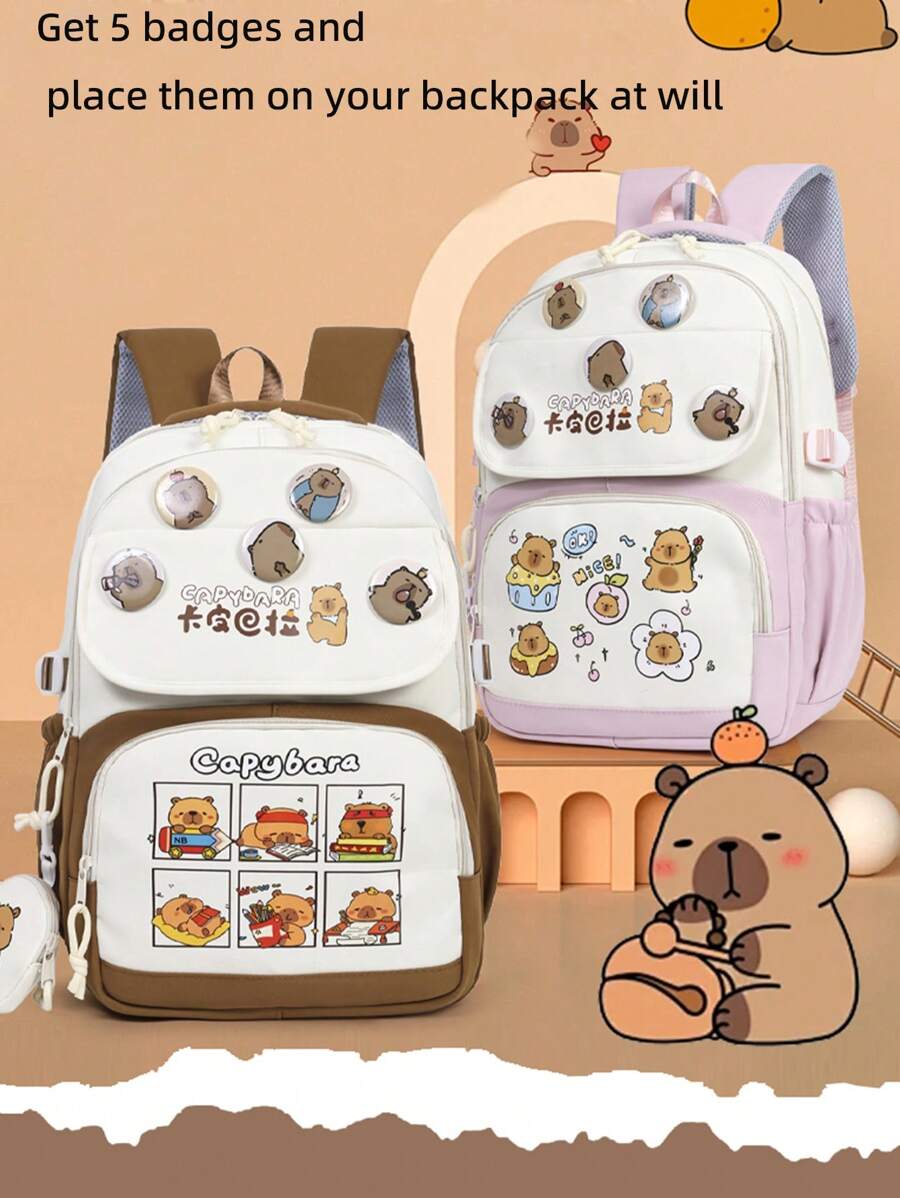 Capybara Backpack For Elementary School Boys & Girls, Lightweight Large Capacity Backpack For Middle/High School Students