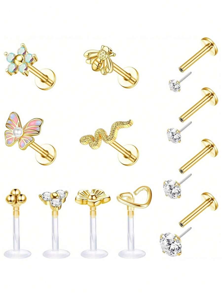 IRONBOX 1Pc 16G Surgical Steel Forward Labret Helix Earrings For Women Threadless Push In Lip Rings Monroe Piercings Jewelry