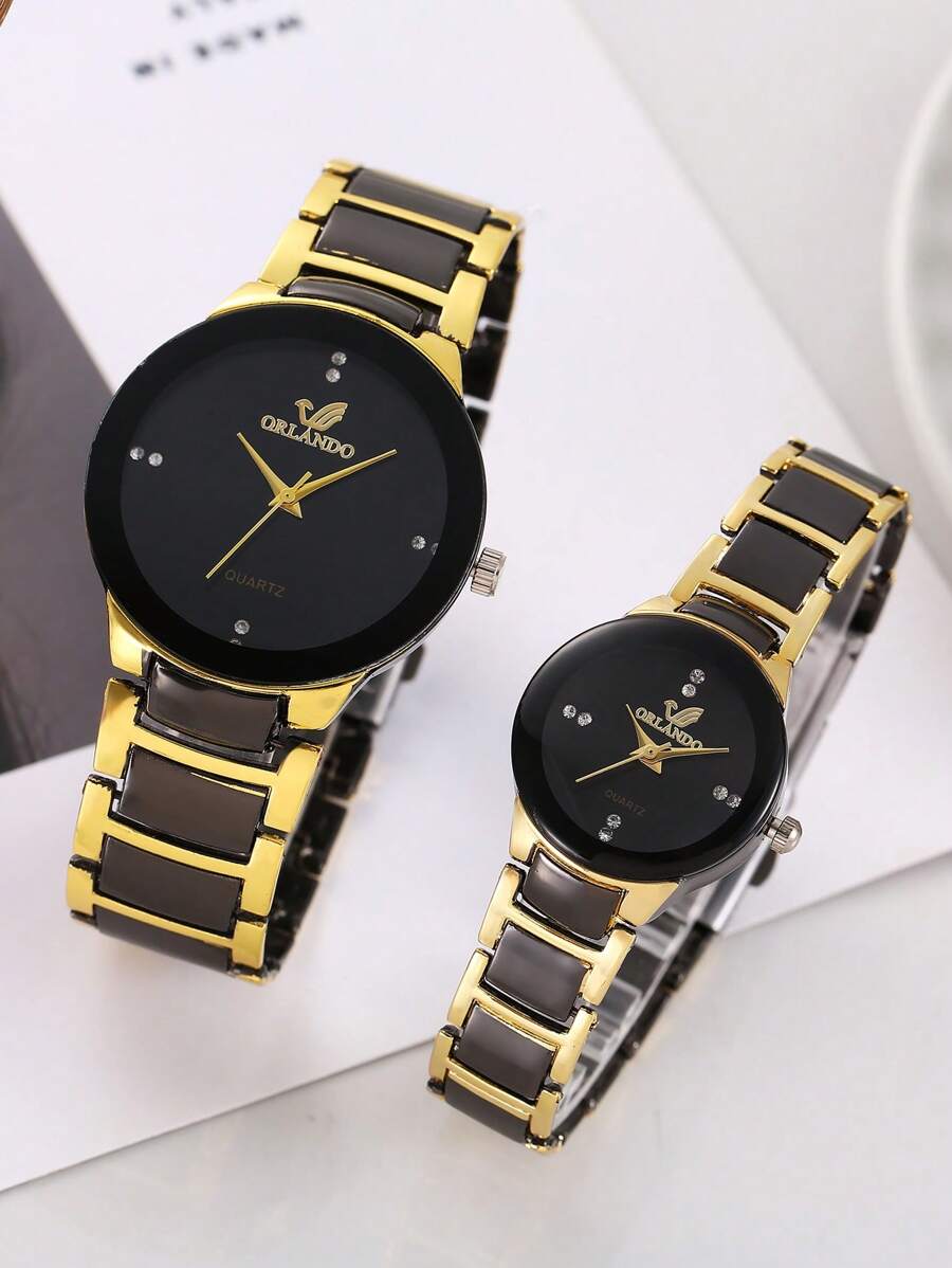 Set de 2 relojes de pulsera de cuarzo metálicos para parejas, con correa de acero, producto del Día de San Valentín