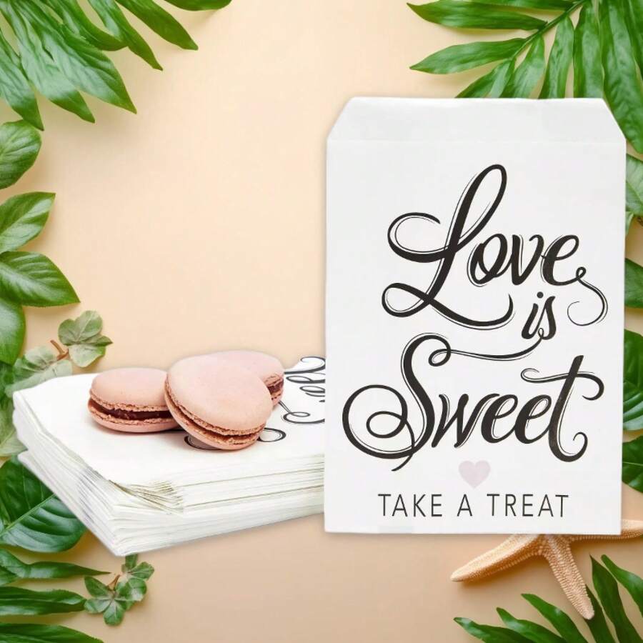 100 bolsas de tratamiento 'El amor es dulce' para boda, fiesta de compromiso, fiesta de novia (5 x 7.5 pulgadas)