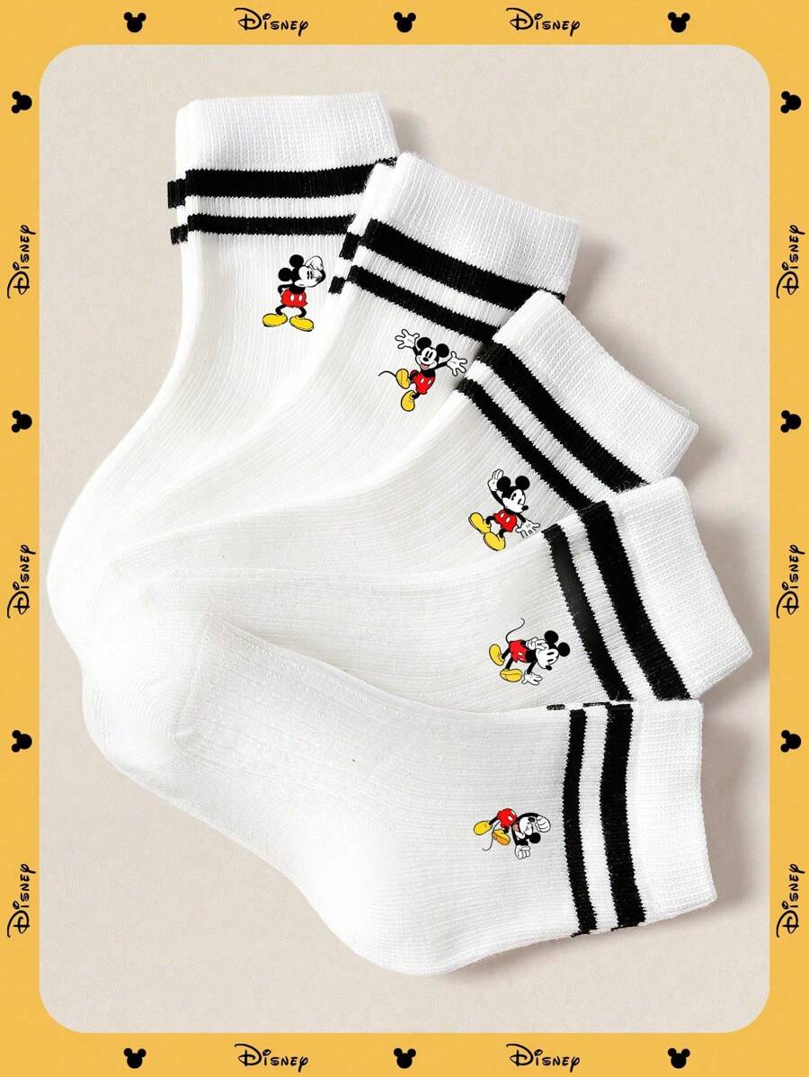 5 Pairs Kids Socks With Cute Cartoon Mouse Pattern, Fashionable And Versatile, Skin-Friendly Soft Breathable, Suitable For Back To School, Campus, Sports, Classroom, New Semester, Students, Back To School Season