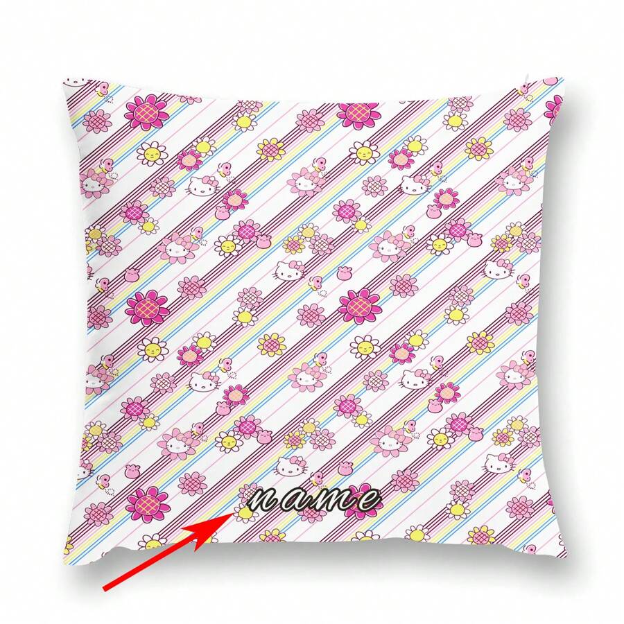 Sanrio 1 PIEZA Almohada personalizada con impresión de cabeza de gato de dibujos animados + girasol, de poliéster transpirable, suave y resistente al color, lavable a máquina, versátil para la sala de estar y el dormitorio
