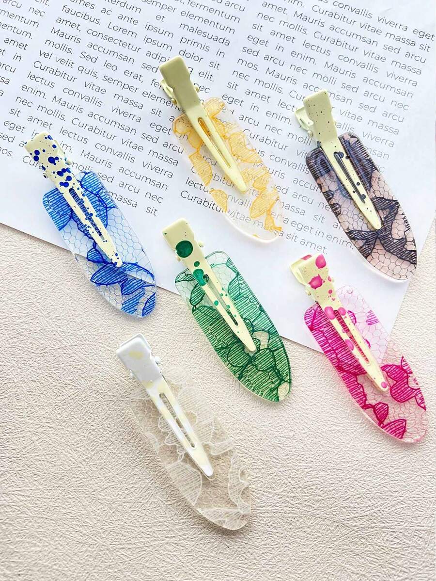 6pcs Set Women Tie-Dye Painless Hair Clips, Stylish & Elegant Casual Cute Girl Resin Material Spider Web Patterned Tie-Dye Painless Hair Clips Combo, Daily Commute Outfit Matching Side Clip Hair Fixation Neat Flyaway Hair Clips, Hair Accessory, Claw Clips, Clips For Hair, Hair Slide, Hair Claws