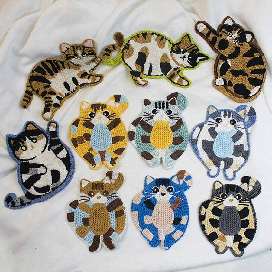 Posavasos, posavasos tejidos con diseño minimalista de gato, posavasos resistentes al calor y con aislamiento grueso para la mesa de la cocina, set de posavasos de gato lindo para decoración del hogar y protección de superficies, aptos para todo tipo de tazas