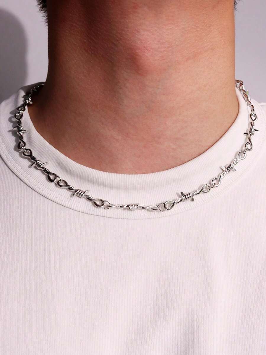 1pc Fashionable Minimalist Punk Style Thorn Silver Necklace, Versatile Collarbone Chain For Men, Suitable For Work And Daily Wear