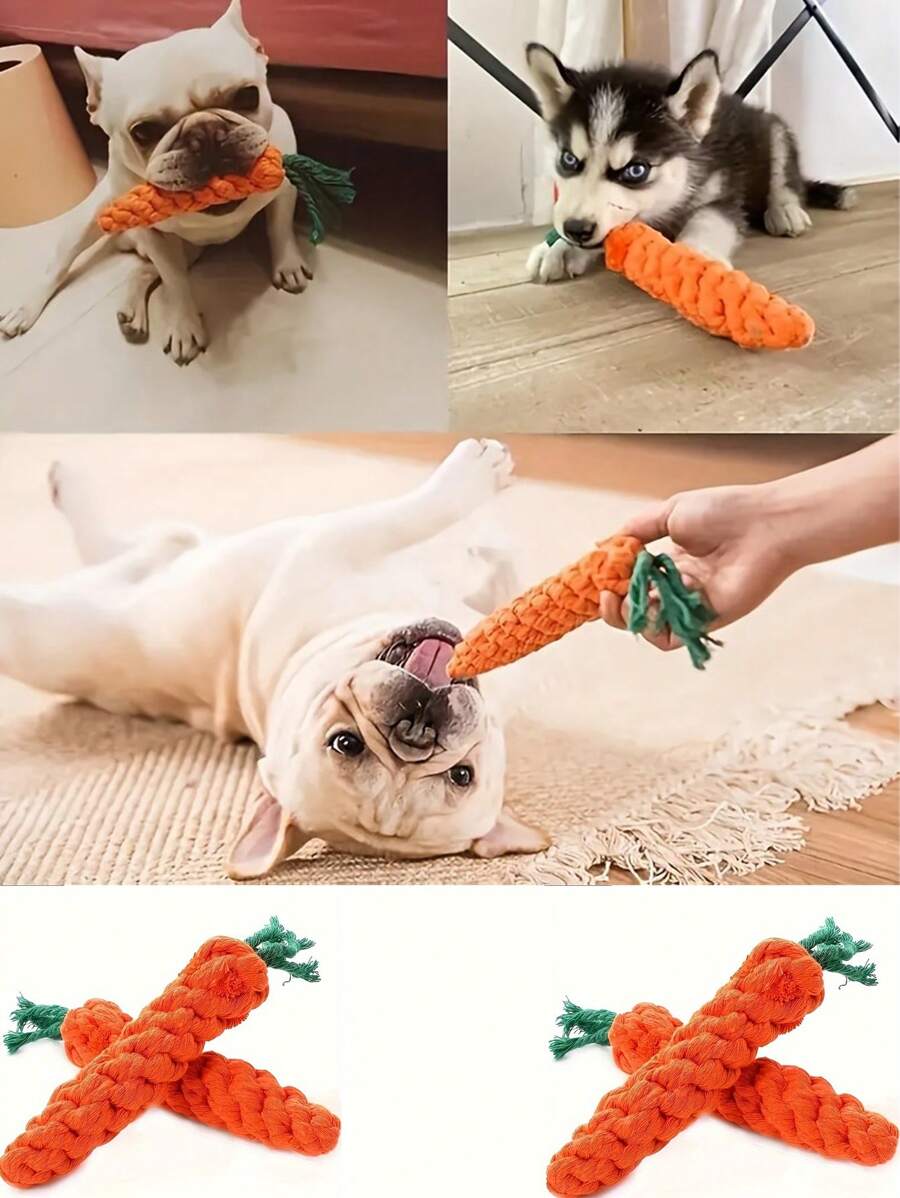 1/3/5pcs Durable Linen Carrot Shaped Knot Chew Toys, Suitable For Small And Medium-Sized Dogs - Interactive Games, Dental Health And Gum Strengthening, Orange With Green Tassels