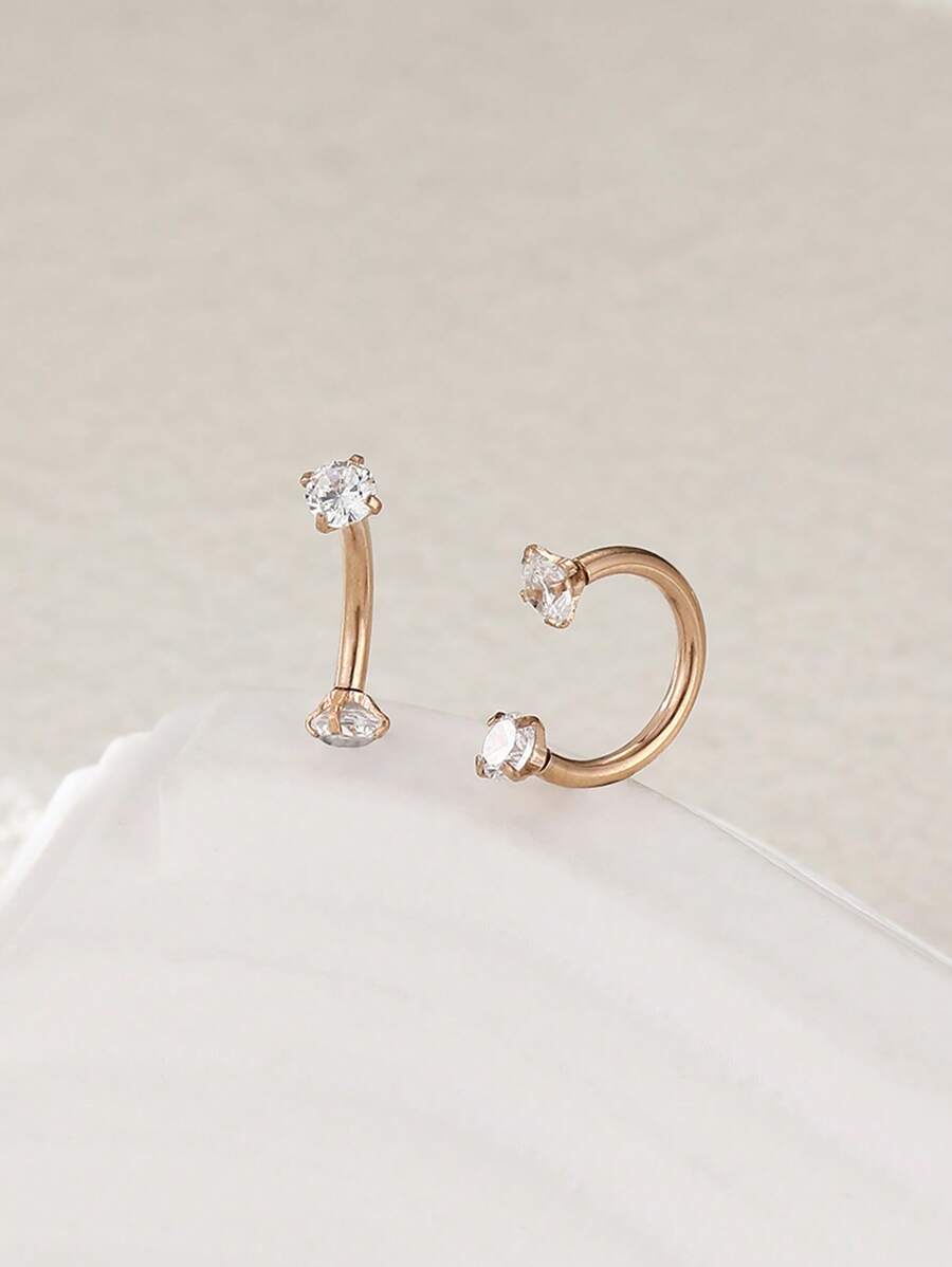 2pcs U-Shaped & C-Shaped Stainless Steel Zirconia Nose & Eyebrow Piercing Set
