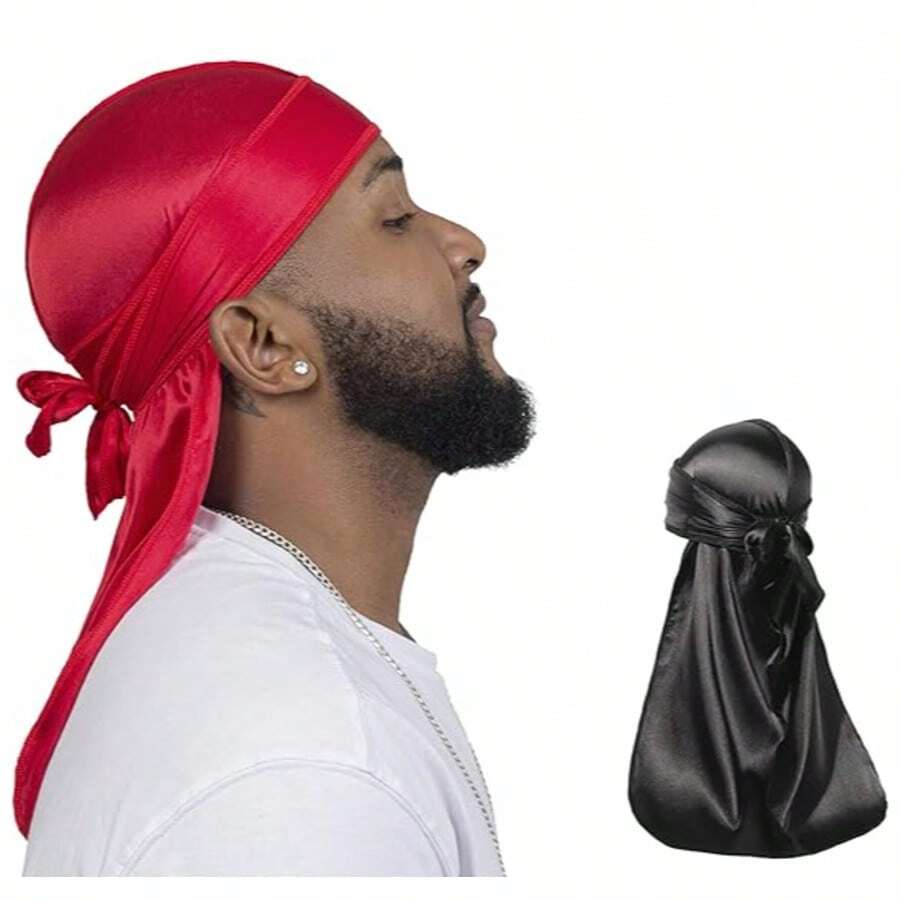 Men's & Women's Hair Care Kit - 2pcs 360 Degree Wave Brush - Silky Shine & Training, Curved Brush, Durag Cap Set, Durag Extra Long Tail
