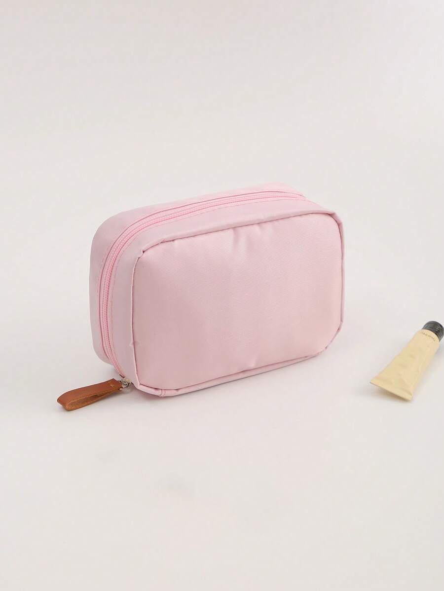Plain Color Fashionable Zipper Cosmetic Bag, Suitable For Storing Cosmetics And Carrying Outside
