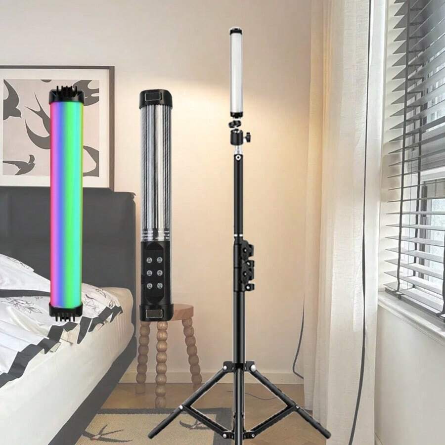 Lampe vidéo 360° RGB Baguette d'éclairage de photographie Lampe LED colorée pour fête Remplissage de lumière portable Éclair Speedlight pour diffusion en direct Prise de photo Maquillage