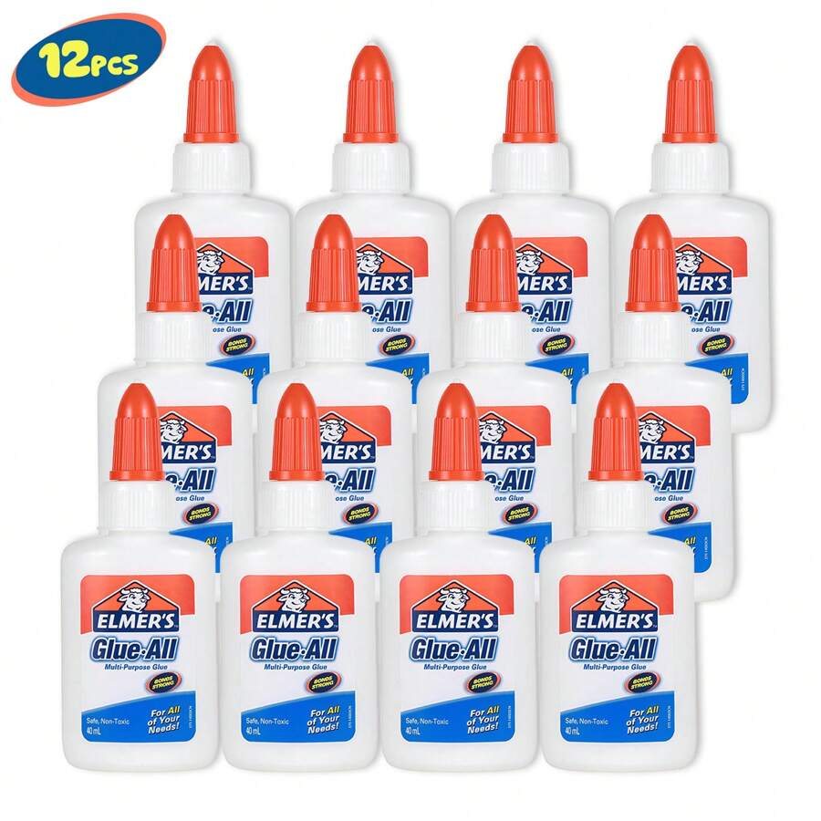 Crayola Elmer's Glue-All Multi-Purpose Liquid Glue, Slime Glue & Craft Glue, Washable, Safe, Extra Strong And , Ideal For Children, Great For Making Slime - 40ml Each, 12 Count
