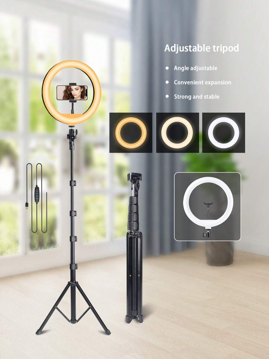 10-Zoll-Ringleuchte mit 145-cm-Stativ - DIY-Blitz und LED-Leuchte für Selfie-Leuchten, es gibt drei Farben mit 10-Grade-Dimming-Modus / USB für Fotografie und Videoaufnahmen, Foto-Selfies, Videoaufnahmen, Zoom-Konferenzen, Selfies und Outdoor-Aktivitäten